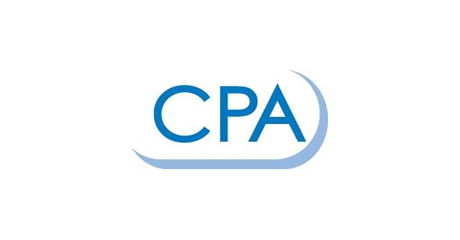A blue and white logo of cpa